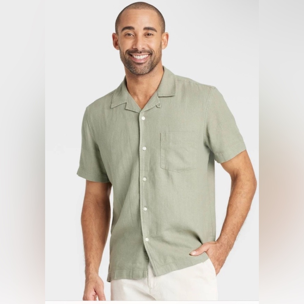 Men's Vintage Short Sleeve Camp Shirt -Goodfellow & Co™ Olive Green XXL MSRP $25
